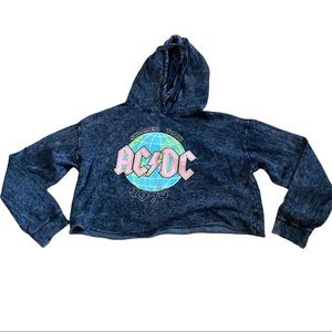 AC/DC Women's Boho Black Summer Tour 1979 Crop Hoodie Band Sweatshirt Sz Large